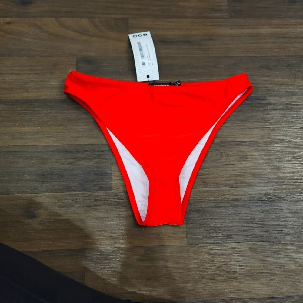 Boohoo Beach Womens Brazilian Bikini Bottoms Petite Cheeky Bum Brief Red 2